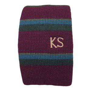 KS Burgundy Striped Knit Lambswool Slim Tie ITALY 50"/ 2" EC
